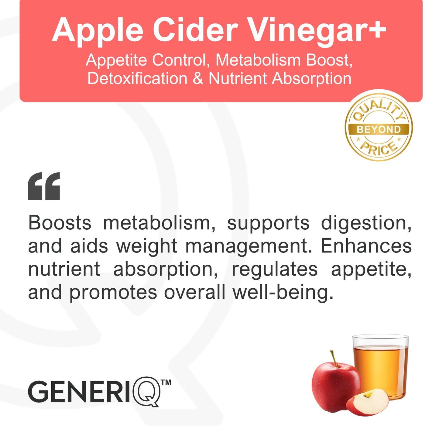 GENERIQ™ Apple Cider Vinegar+, 500mg