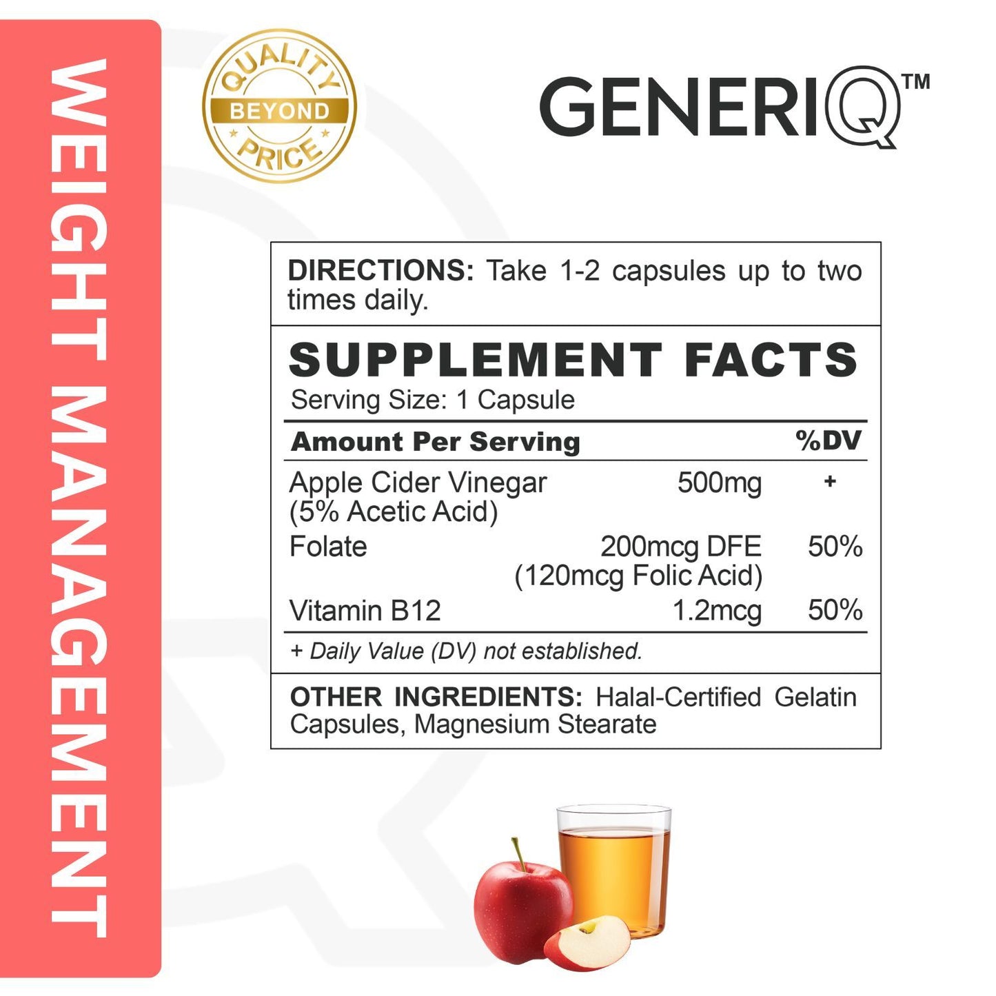GENERIQ™ Apple Cider Vinegar+, 500mg