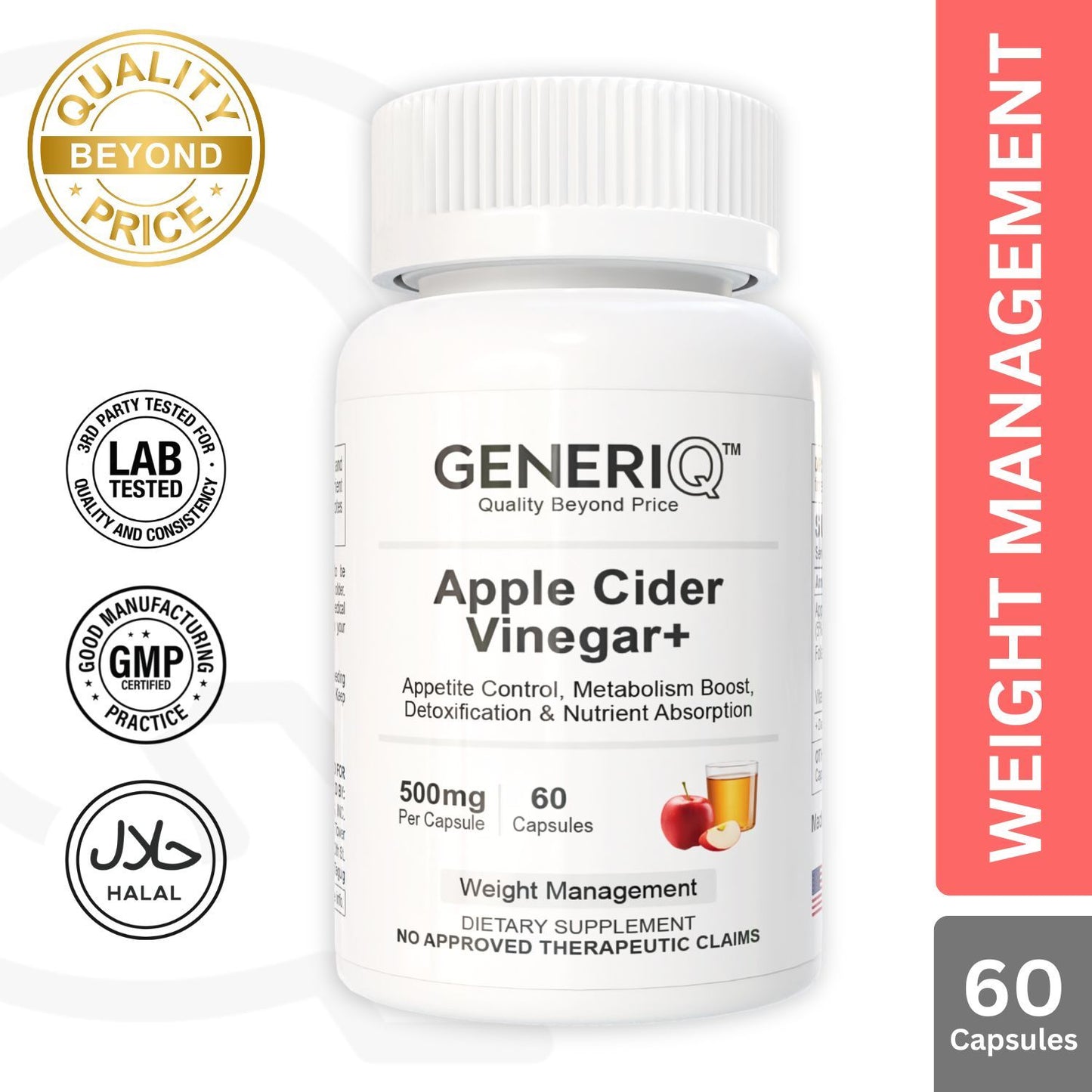 GENERIQ™ Apple Cider Vinegar+, 500mg