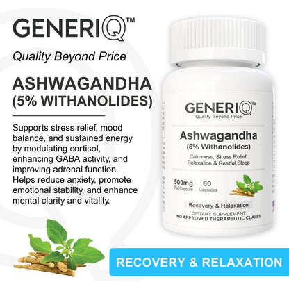 GENERIQ™ Ashwagandha (5% Withanolides), 500mg