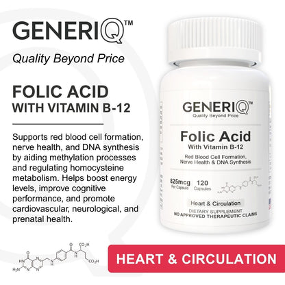 GENERIQ™ Folic Acid with Vitamin B-12, 825mcg