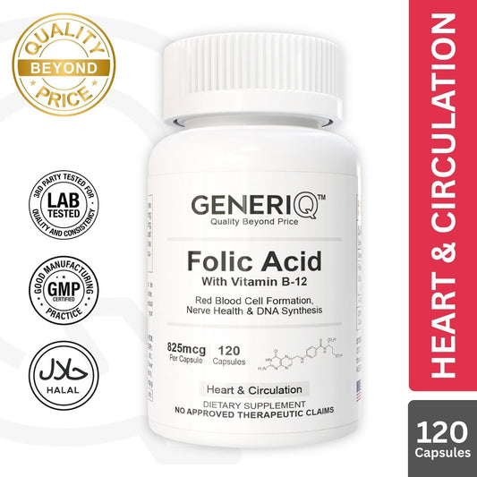 GENERIQ™ Folic Acid with Vitamin B-12, 825mcg
