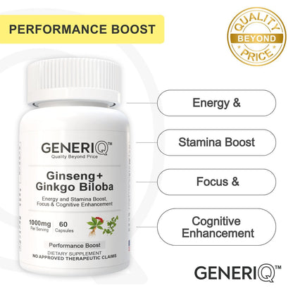 GENERIQ™ Ginseng + Ginkgo Biloba, 1000mg