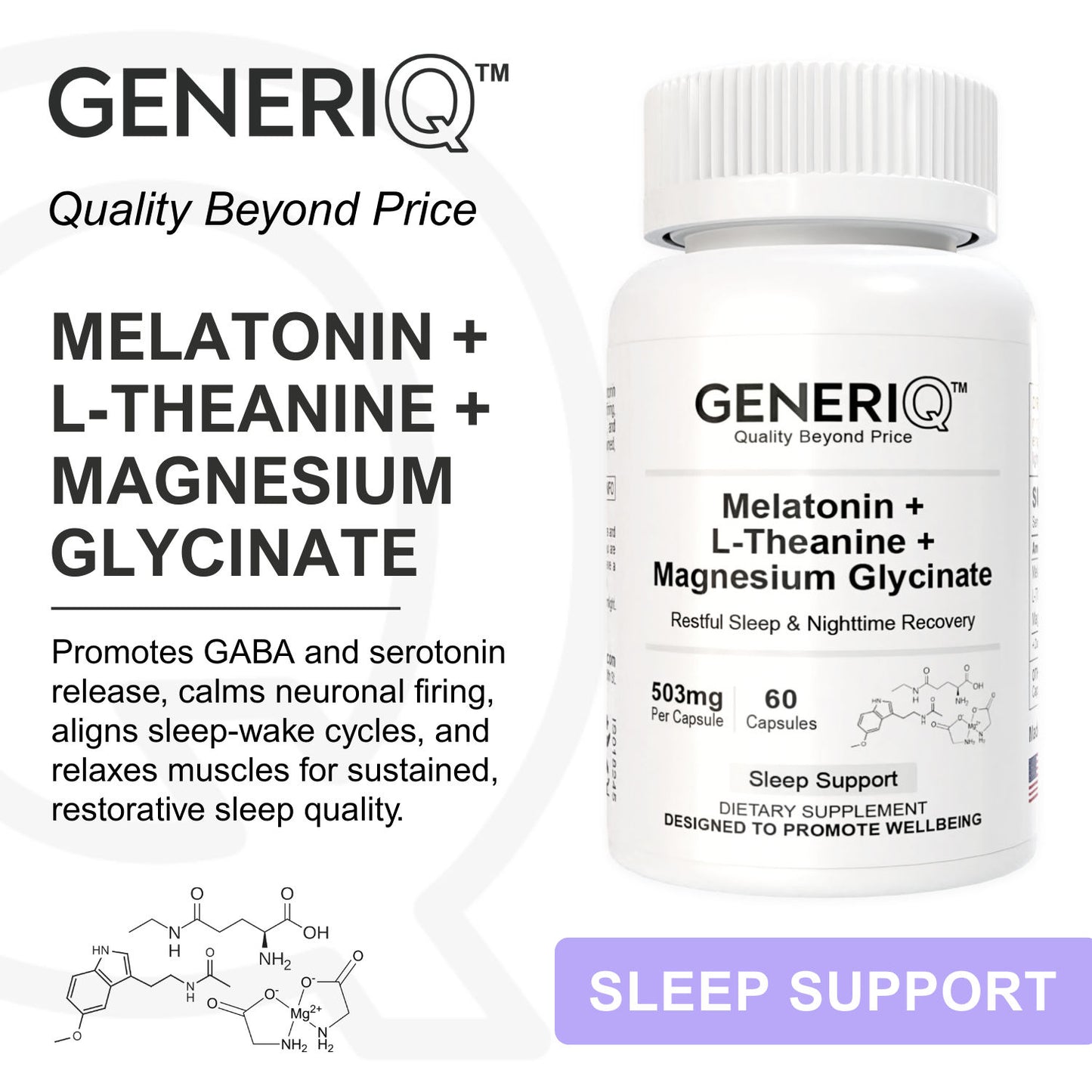Melatonin + L-Theanine + Magnesium Glycinate, 503mg