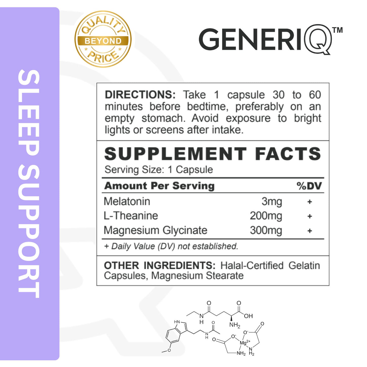 Melatonin + L-Theanine + Magnesium Glycinate, 503mg