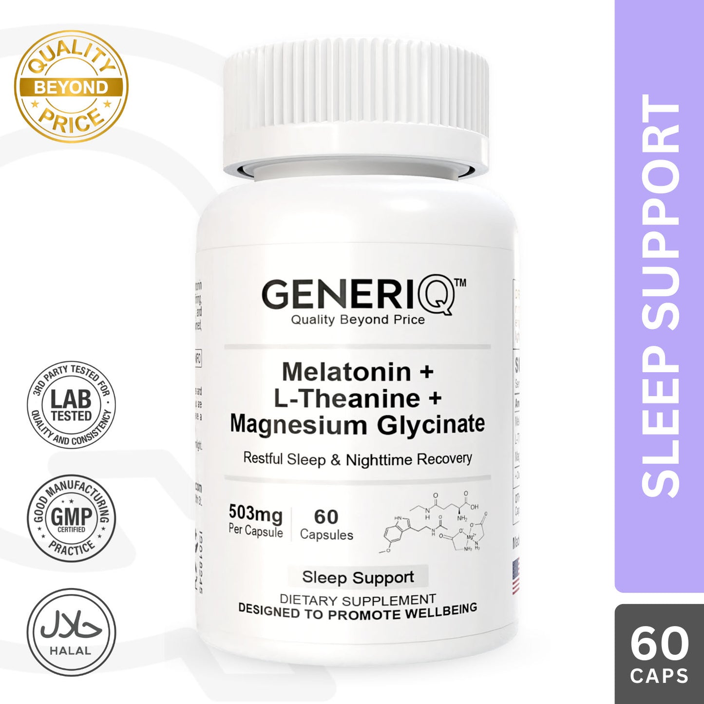 Melatonin + L-Theanine + Magnesium Glycinate, 503mg