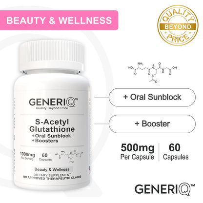GENERIQ™ S-Acetyl Glutathione + Oral Sunblock + Boosters, 1000mg