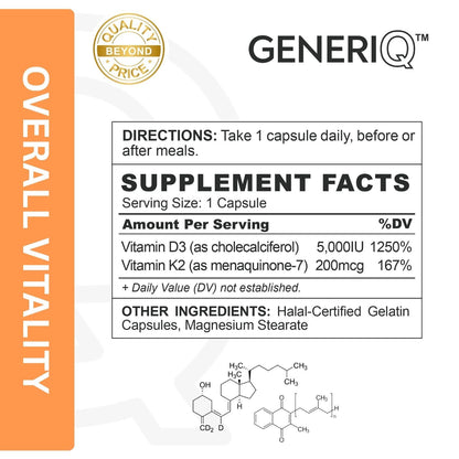 GENERIQ™ Vitamin D3 + K2, 5KIU / 200mcg