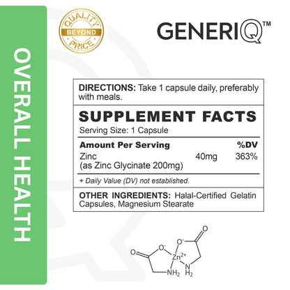 GENERIQ™ Zinc Glycinate, 200mg